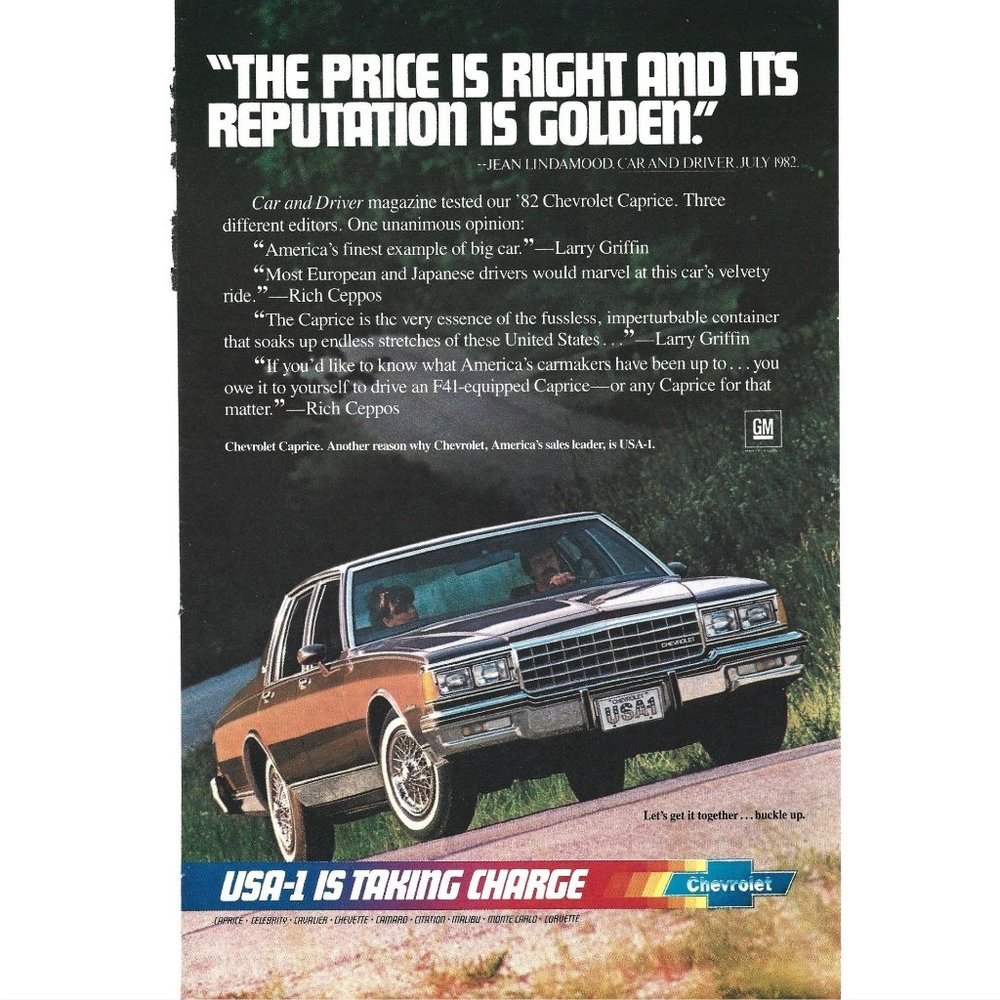GM Chevrolet Caprice 1982 Car Auto Vintage Print Ad 8 inch Tall